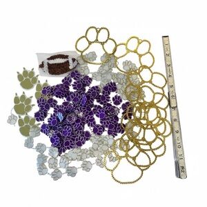 Mum Garter Homecoming Trinkets Purple Metallic Gold White Football Cheer